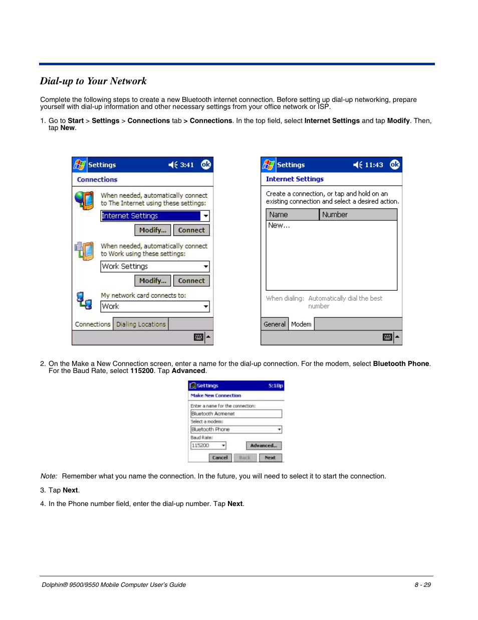 Dial-up to your network, Dial-up to your network -29 | Hand Held Products 9550 User Manual | Page 163 / 248