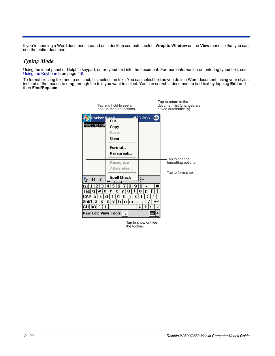 Typing mode, Typing mode -22 | Hand Held Products 9550 User Manual | Page 188 / 248