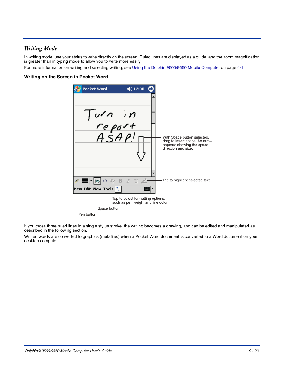 Writing mode, Writing mode -23 | Hand Held Products 9550 User Manual | Page 189 / 248
