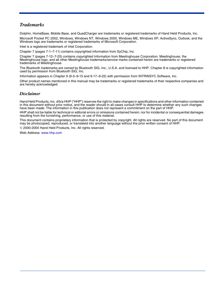 Trademarks, Disclaimer | Hand Held Products 9550 User Manual | Page 2 / 248