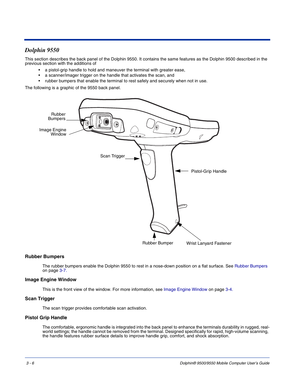 Dolphin 9550, Dolphin 9550 -6, For a frontal view of the image engine window, see | Image engine window | Hand Held Products 9550 User Manual | Page 34 / 248