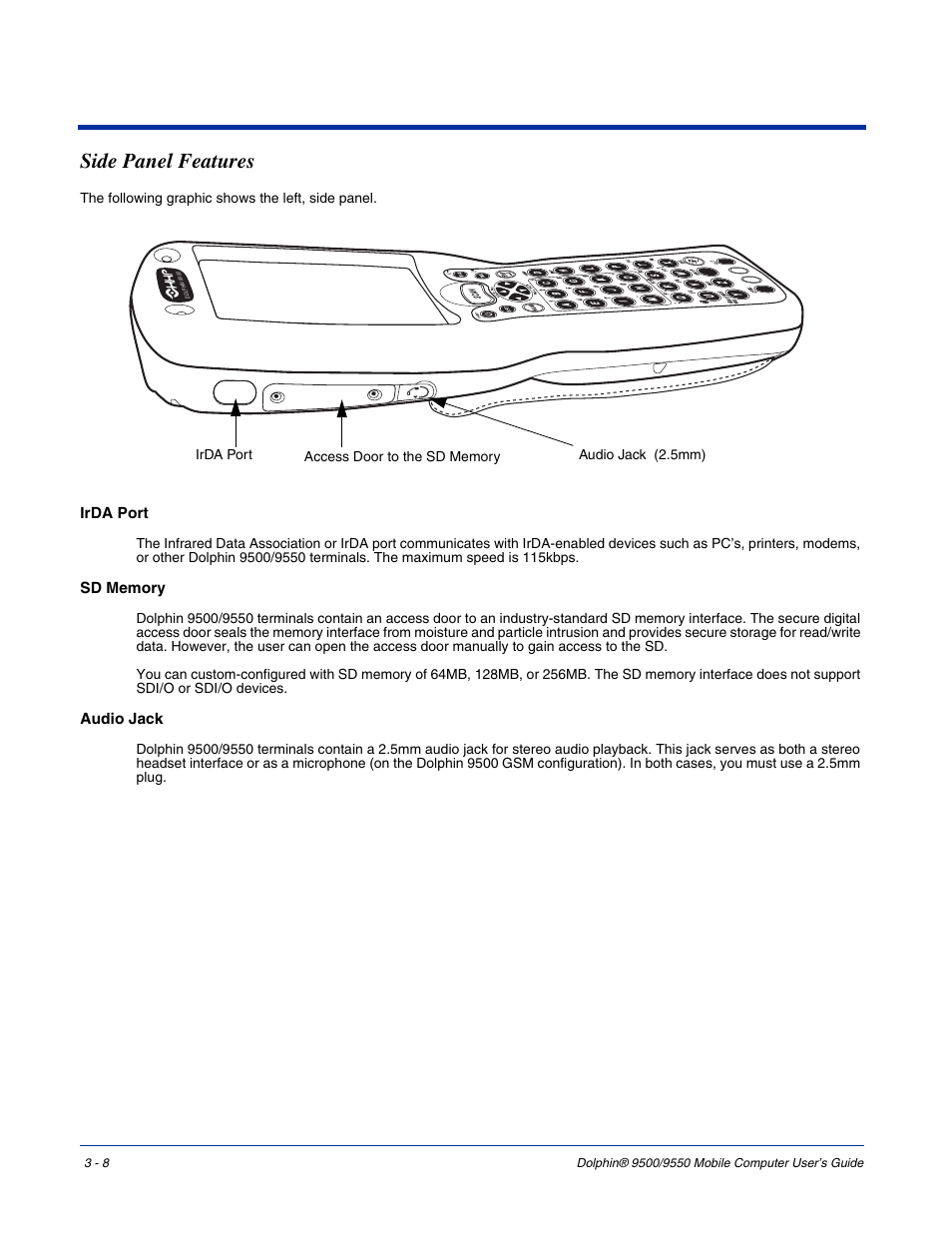 Side panel features, Side panel features -8 | Hand Held Products 9550 User Manual | Page 36 / 248