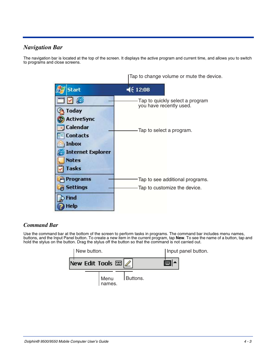 Navigation bar, Command bar, Navigation bar -3 | Command bar -3 | Hand Held Products 9550 User Manual | Page 45 / 248