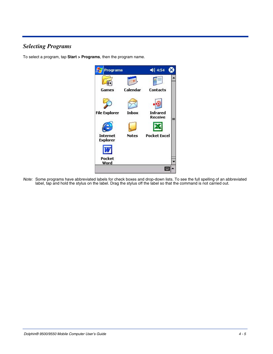 Selecting programs, Selecting programs -5 | Hand Held Products 9550 User Manual | Page 47 / 248