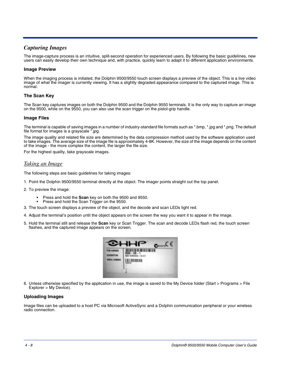 Capturing images, Capturing images -8, Taking an image | Hand Held Products 9550 User Manual | Page 50 / 248