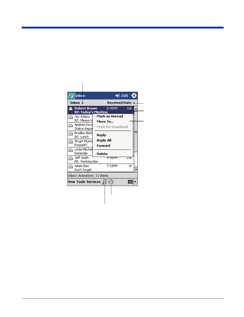 Using the message list | Hand Held Products 7450 User Manual | Page 74 / 133