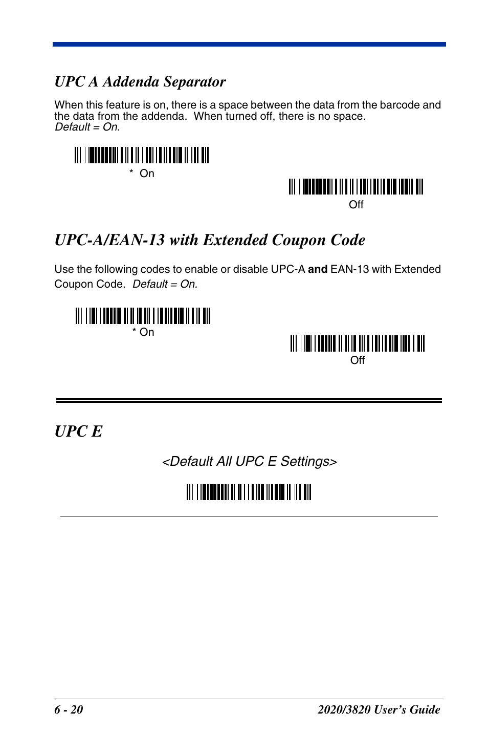 Upc a addenda separator, Upc-a/ean-13 with extended coupon code, Upc a addenda separator -20 | Upc-a/ean-13 with extended coupon code -20, Upc e | Hand Held Products 2020 User Manual | Page 110 / 187