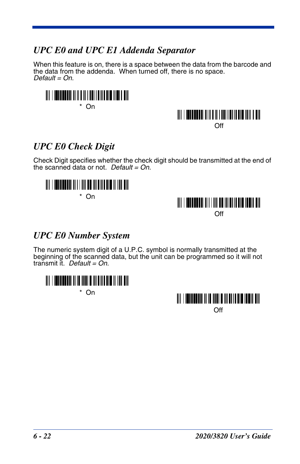 Upc e0 and upc e1 addenda separator, Upc e0 check digit, Upc e0 number system | Hand Held Products 2020 User Manual | Page 112 / 187