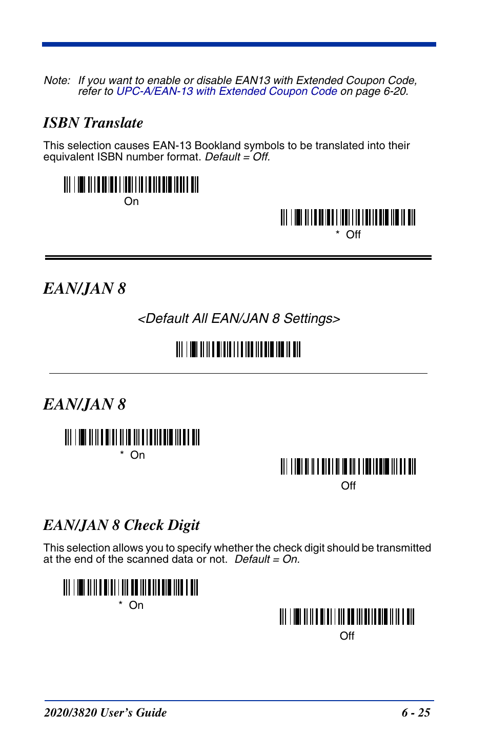 Isbn translate, Ean/jan 8, Ean/jan 8 check digit | Isbn translate -25, Ean/jan 8 -25, Ean/jan 8 check digit -25 | Hand Held Products 2020 User Manual | Page 115 / 187