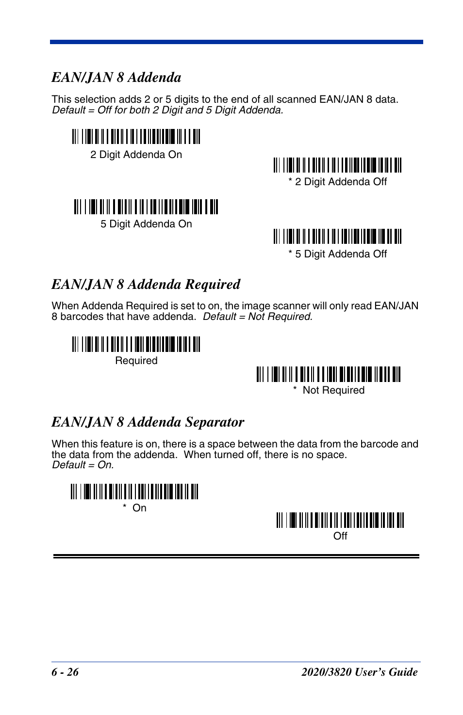 Ean/jan 8 addenda, Ean/jan 8 addenda required, Ean/jan 8 addenda separator | Hand Held Products 2020 User Manual | Page 116 / 187