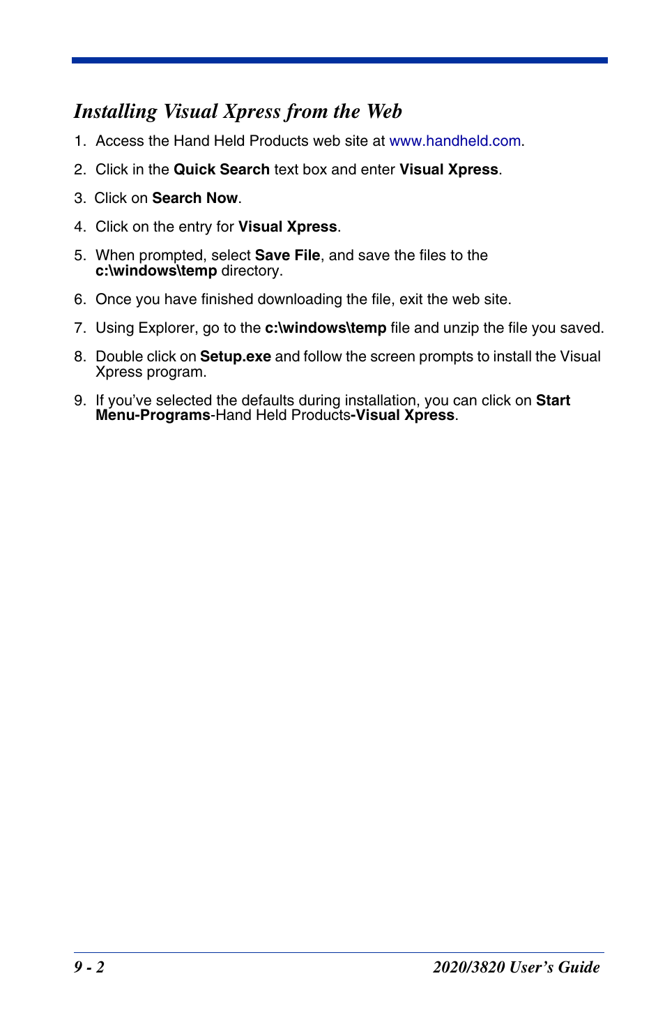 Installing visual xpress from the web, Installing visual xpress from the web -2 | Hand Held Products 2020 User Manual | Page 138 / 187