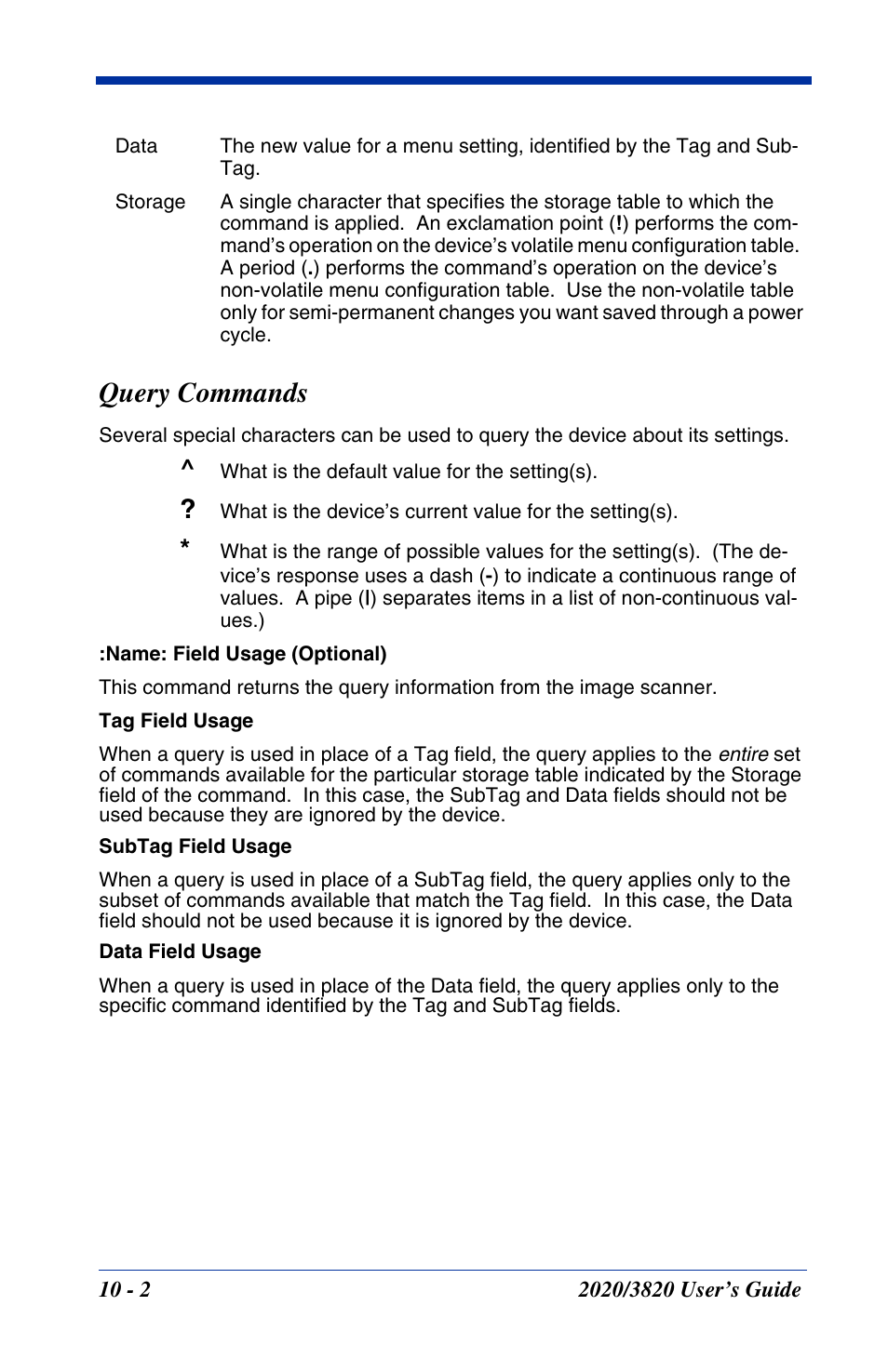 Query commands, Query commands -2 | Hand Held Products 2020 User Manual | Page 140 / 187