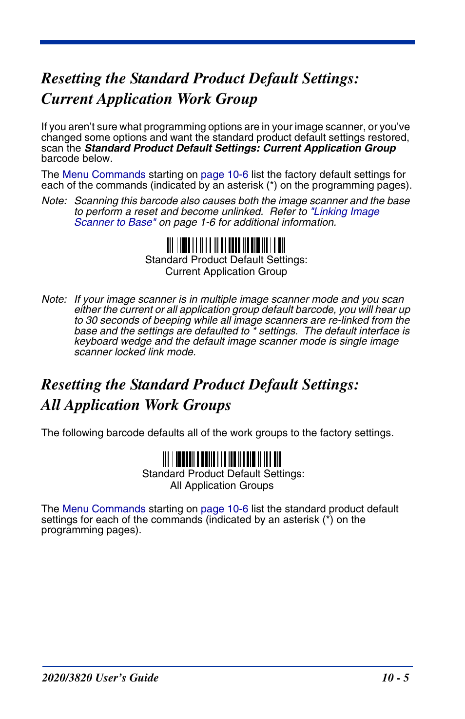 Resetting the standard product default settings, Current application work group -5, All application work groups -5 | Hand Held Products 2020 User Manual | Page 143 / 187