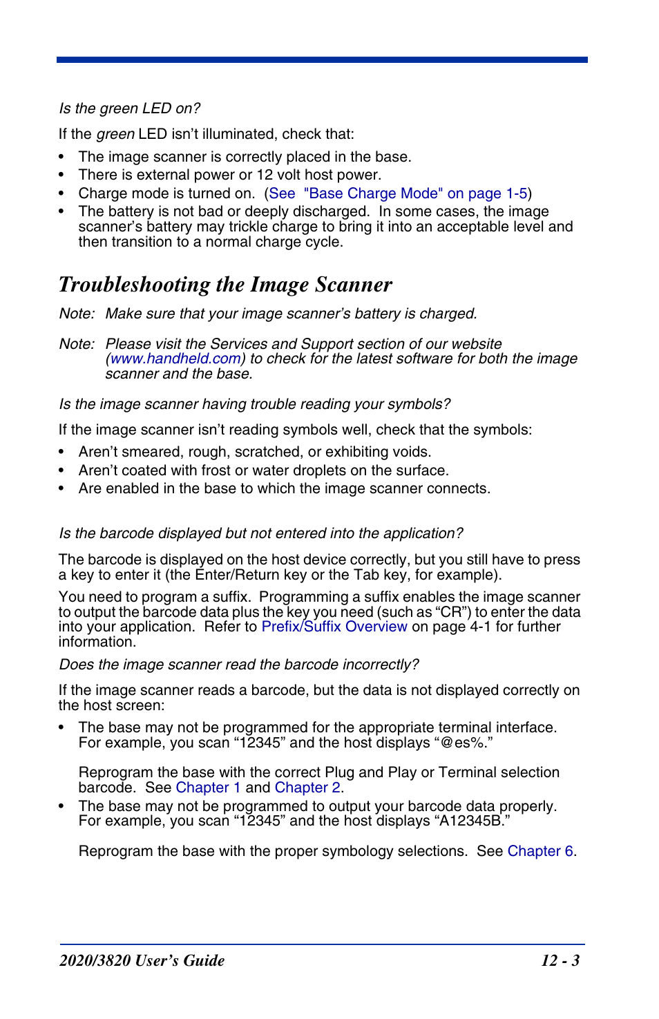 Troubleshooting the image scanner | Hand Held Products 2020 User Manual | Page 169 / 187