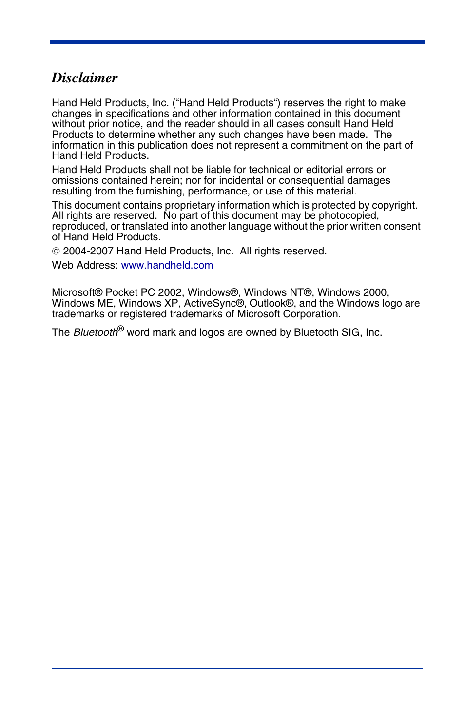 Disclaimer | Hand Held Products 2020 User Manual | Page 2 / 187