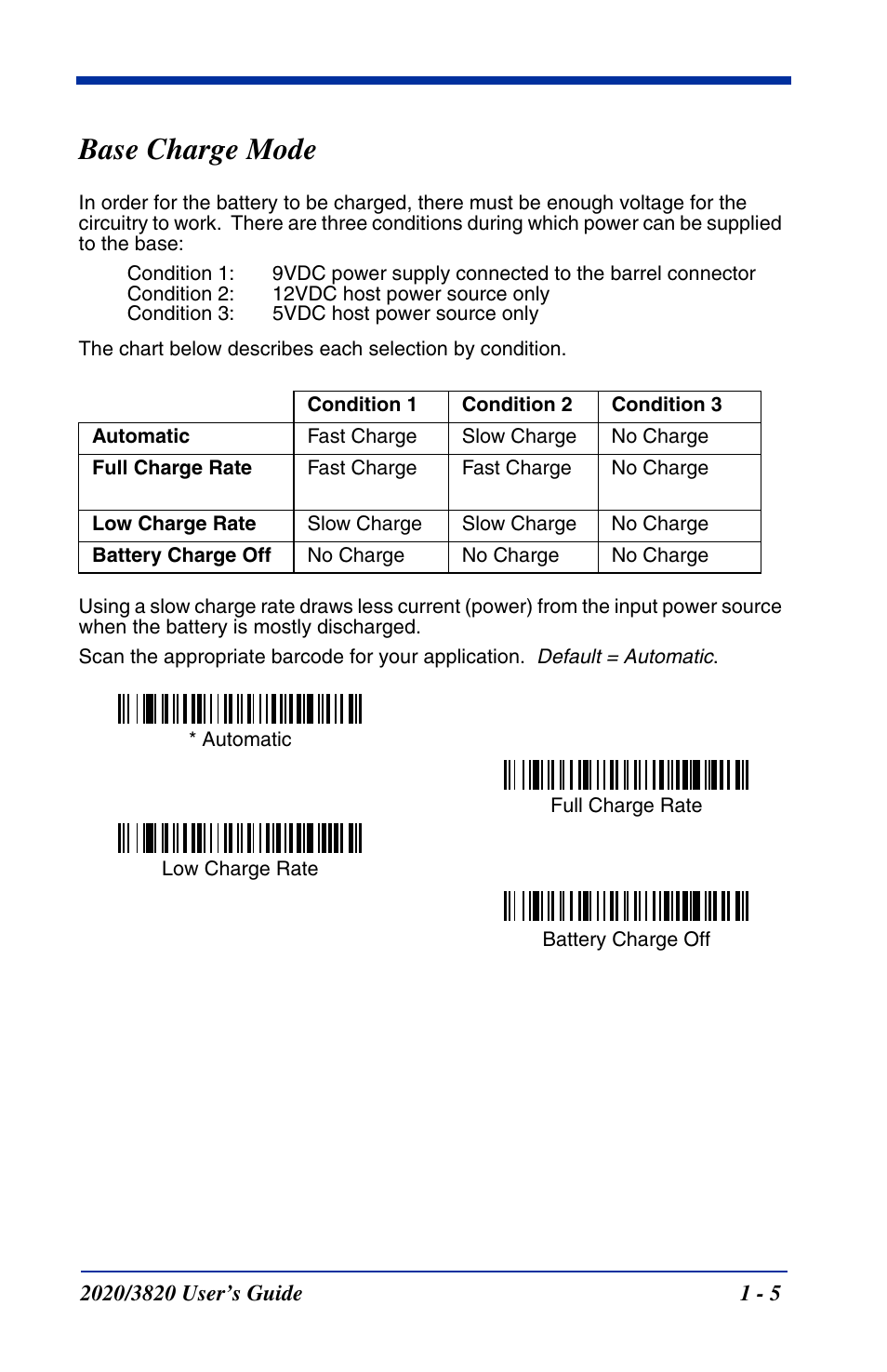 Base charge mode, Base charge mode -5 | Hand Held Products 2020 User Manual | Page 23 / 187