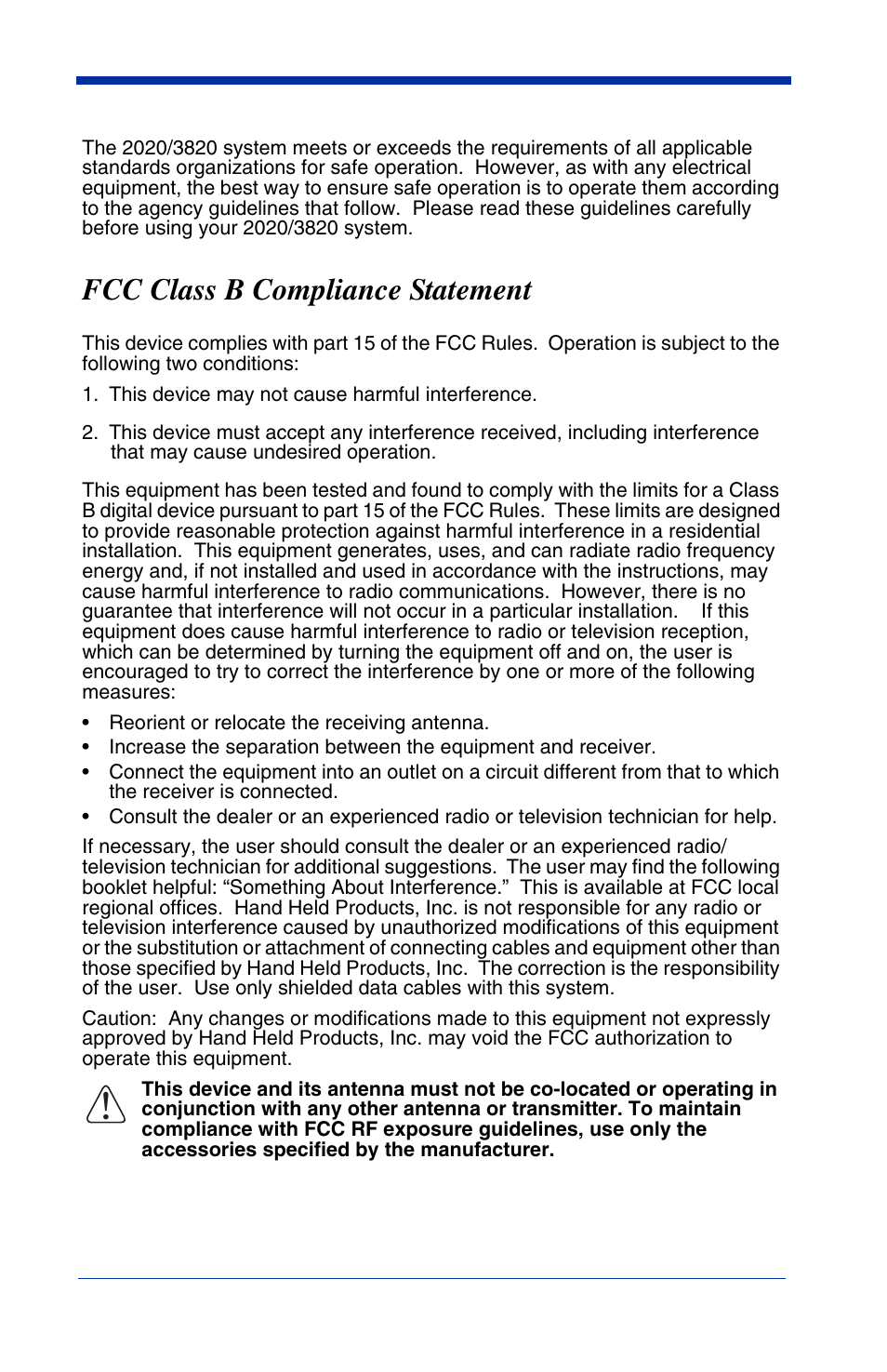 Fcc class b compliance statement | Hand Held Products 2020 User Manual | Page 3 / 187