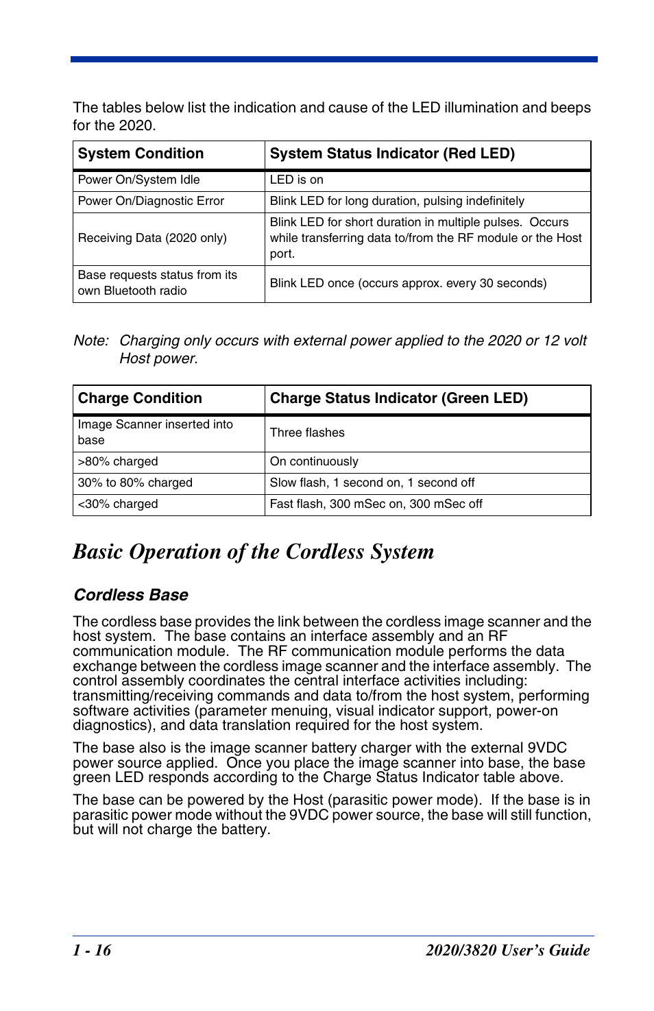 Basic operation of the cordless system, Basic operation of the cordless system -16, Cordless base | Hand Held Products 2020 User Manual | Page 34 / 187