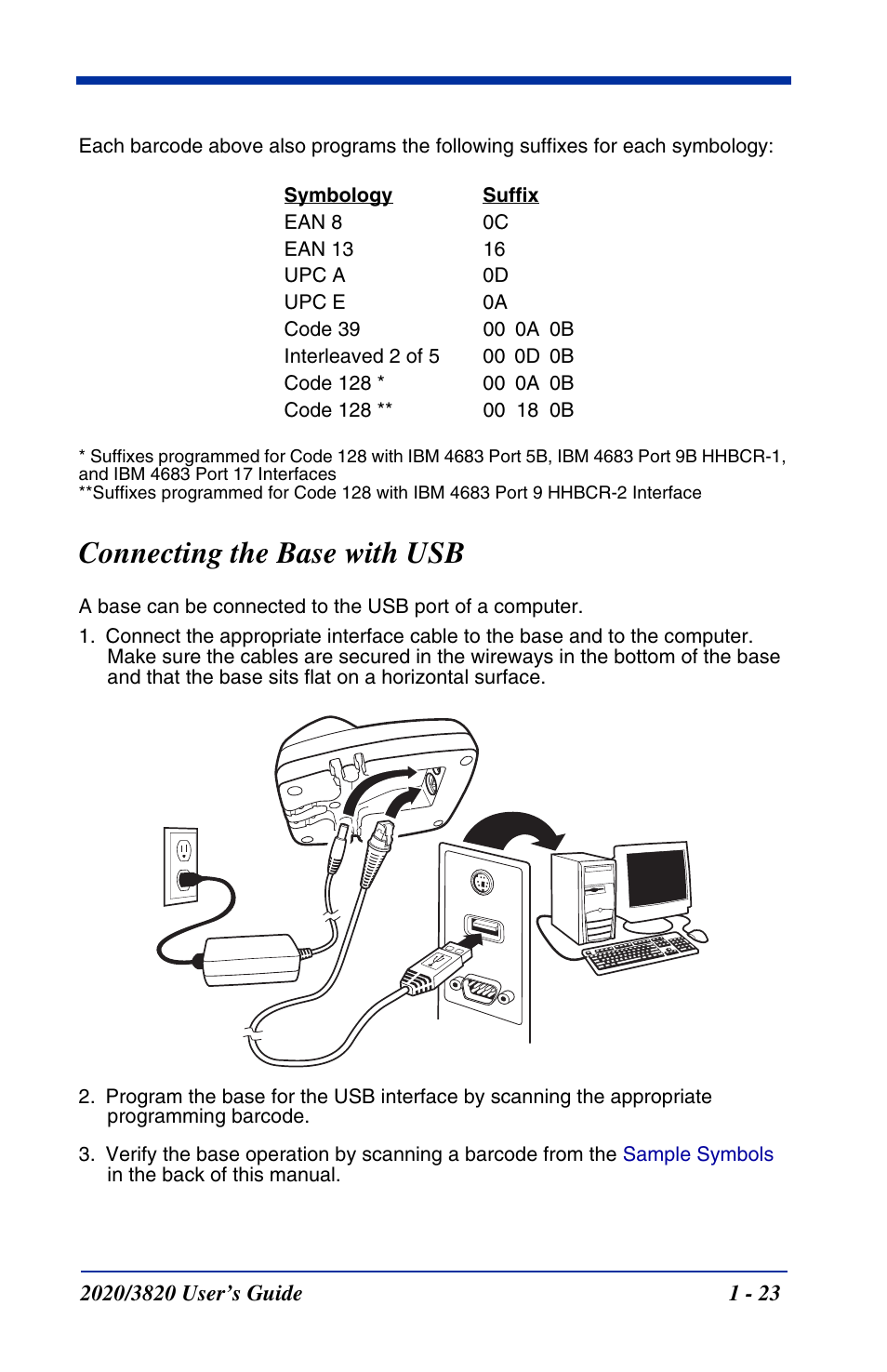 Connecting the base with usb, Connecting the base with usb -23 | Hand Held Products 2020 User Manual | Page 41 / 187