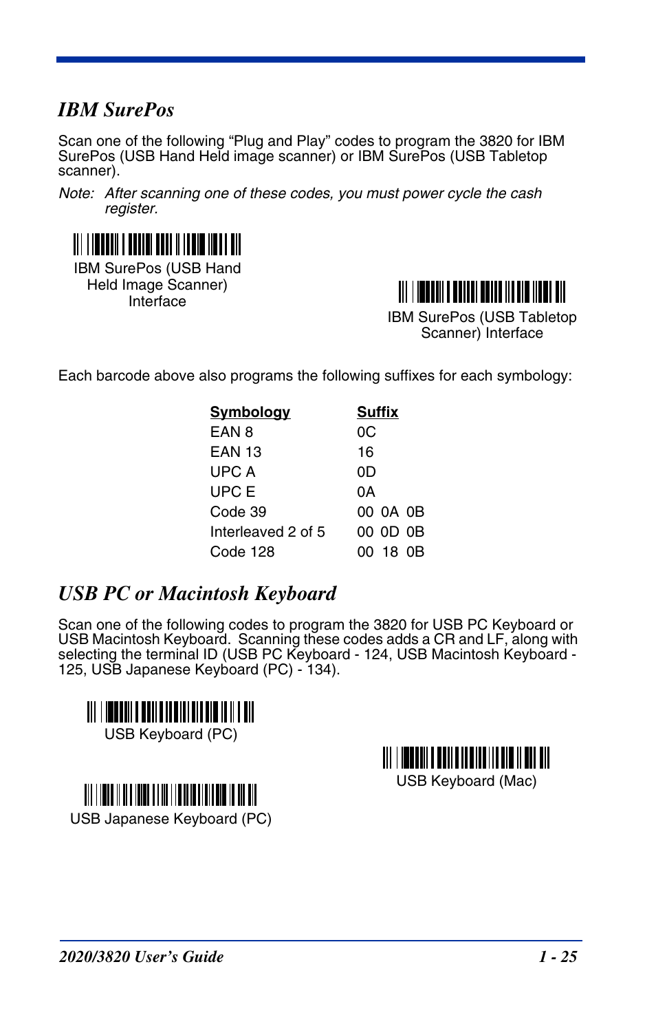 Ibm surepos, Usb pc or macintosh keyboard, Usb keyboard | Ibm surepos -25 usb pc or macintosh keyboard -25 | Hand Held Products 2020 User Manual | Page 43 / 187