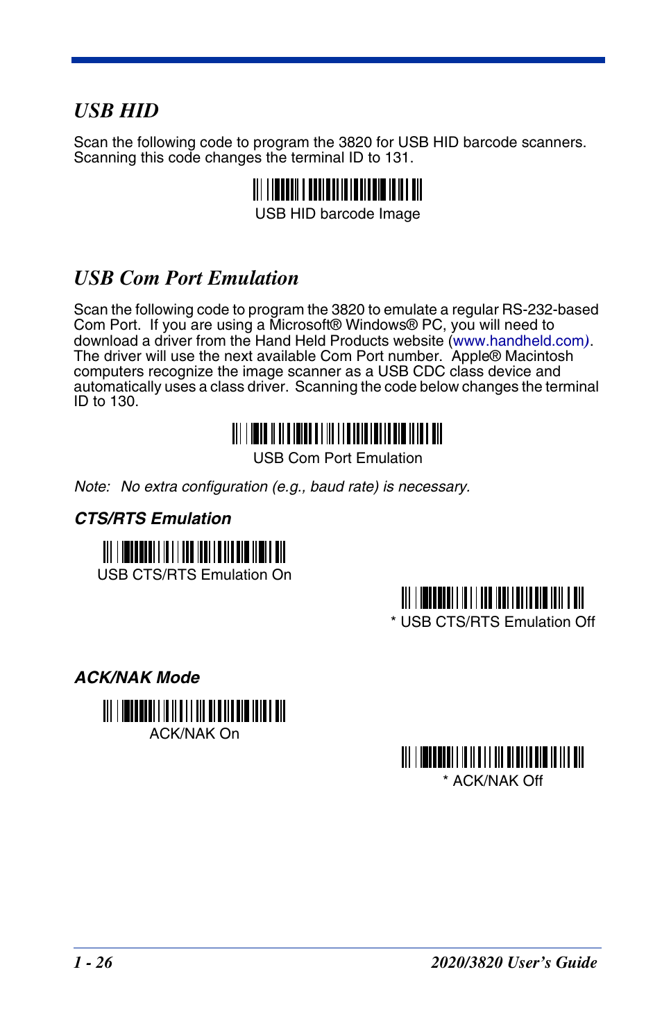 Usb hid, Usb com port emulation, Usb hid -26 usb com port emulation -26 | Hand Held Products 2020 User Manual | Page 44 / 187