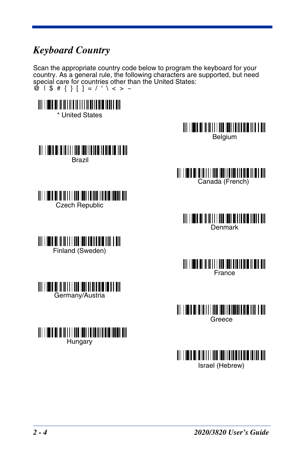 Keyboard country, Keyboard country -4 | Hand Held Products 2020 User Manual | Page 50 / 187