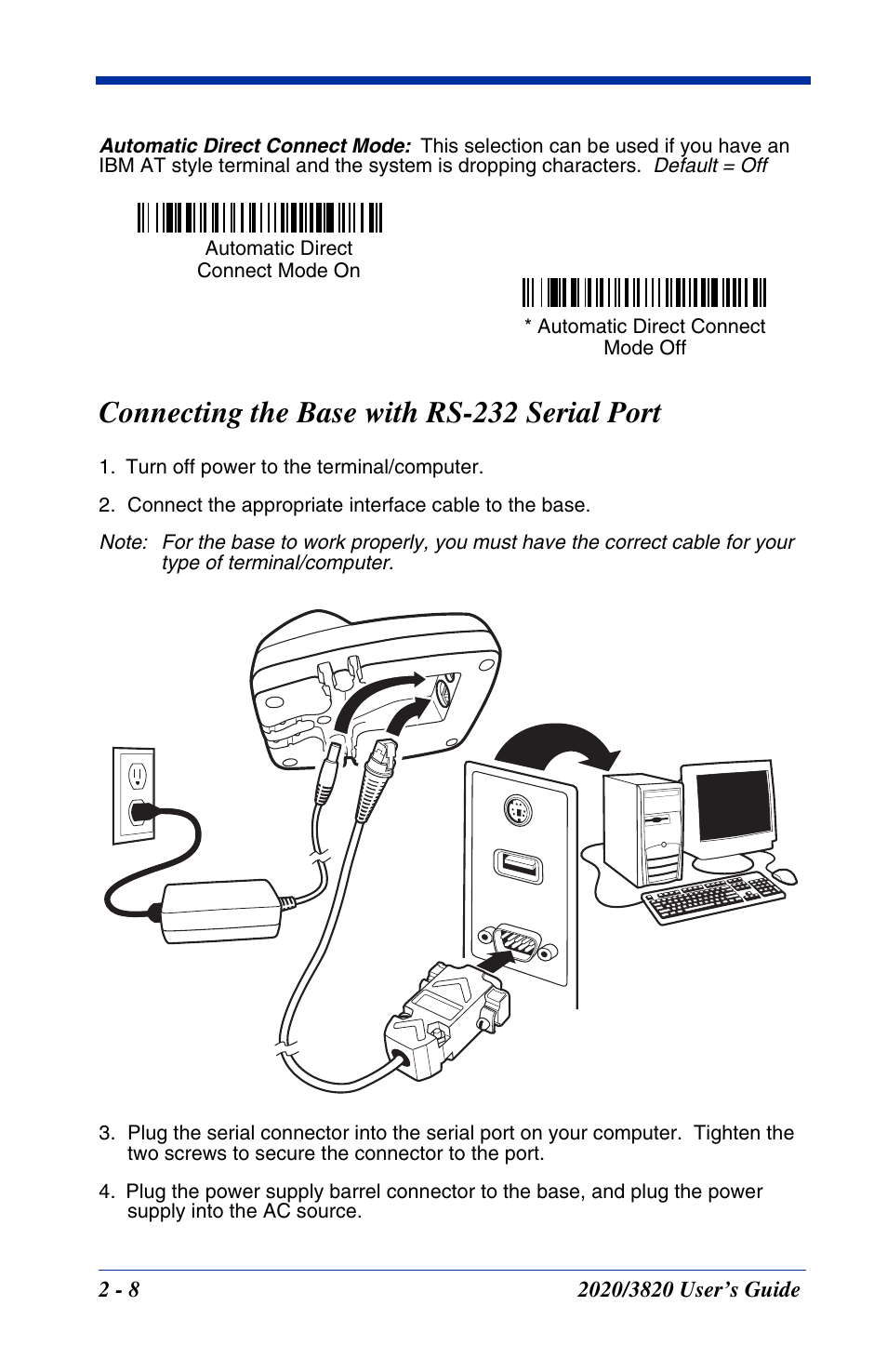 Connecting the base with rs-232 serial port, Connecting the base with rs-232 serial port -8 | Hand Held Products 2020 User Manual | Page 54 / 187