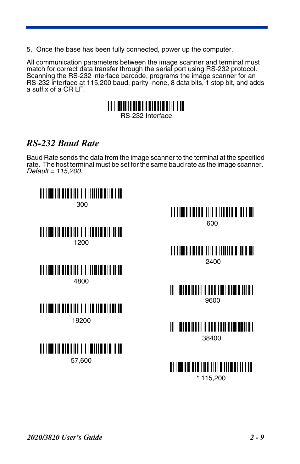 Rs-232 baud rate, Rs-232 baud rate -9 | Hand Held Products 2020 User Manual | Page 55 / 187