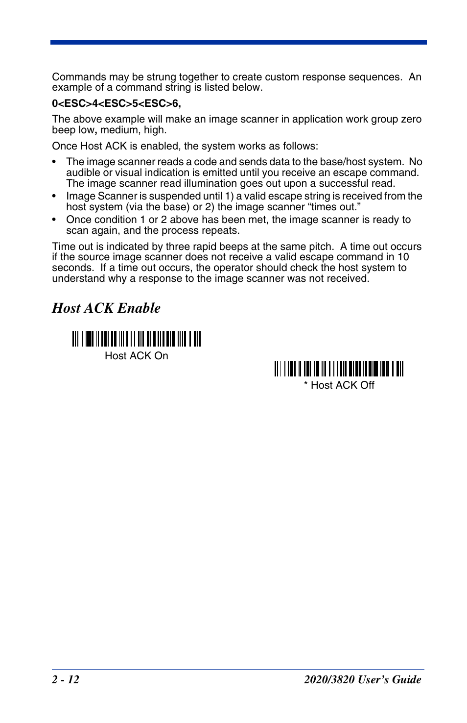Host ack enable, Host ack enable -12, Ost ack must be enabled | Hand Held Products 2020 User Manual | Page 58 / 187