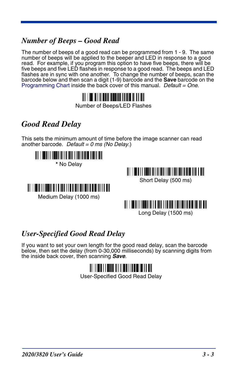 Number of beeps - good read, Good read delay, User-specified good read delay | Number of beeps – good read -3, Good read delay -3, User-specified good read delay -3, Number of beeps – good read | Hand Held Products 2020 User Manual | Page 67 / 187