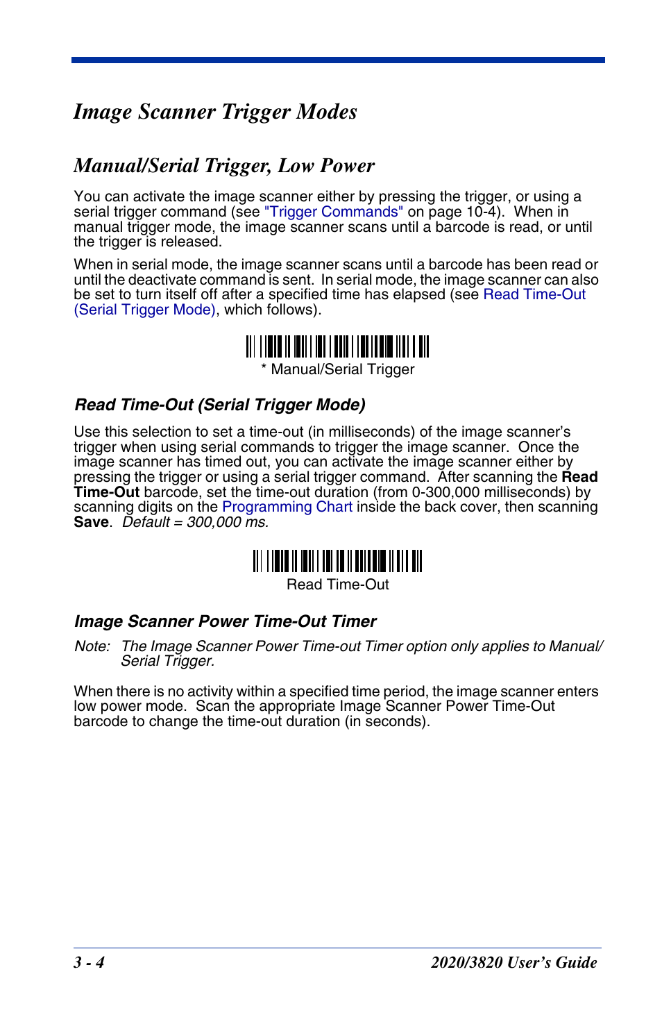 Image scanner trigger modes, Manual/serial trigger, low power, Image scanner trigger modes -4 | Manual/serial trigger, low power -4 | Hand Held Products 2020 User Manual | Page 68 / 187