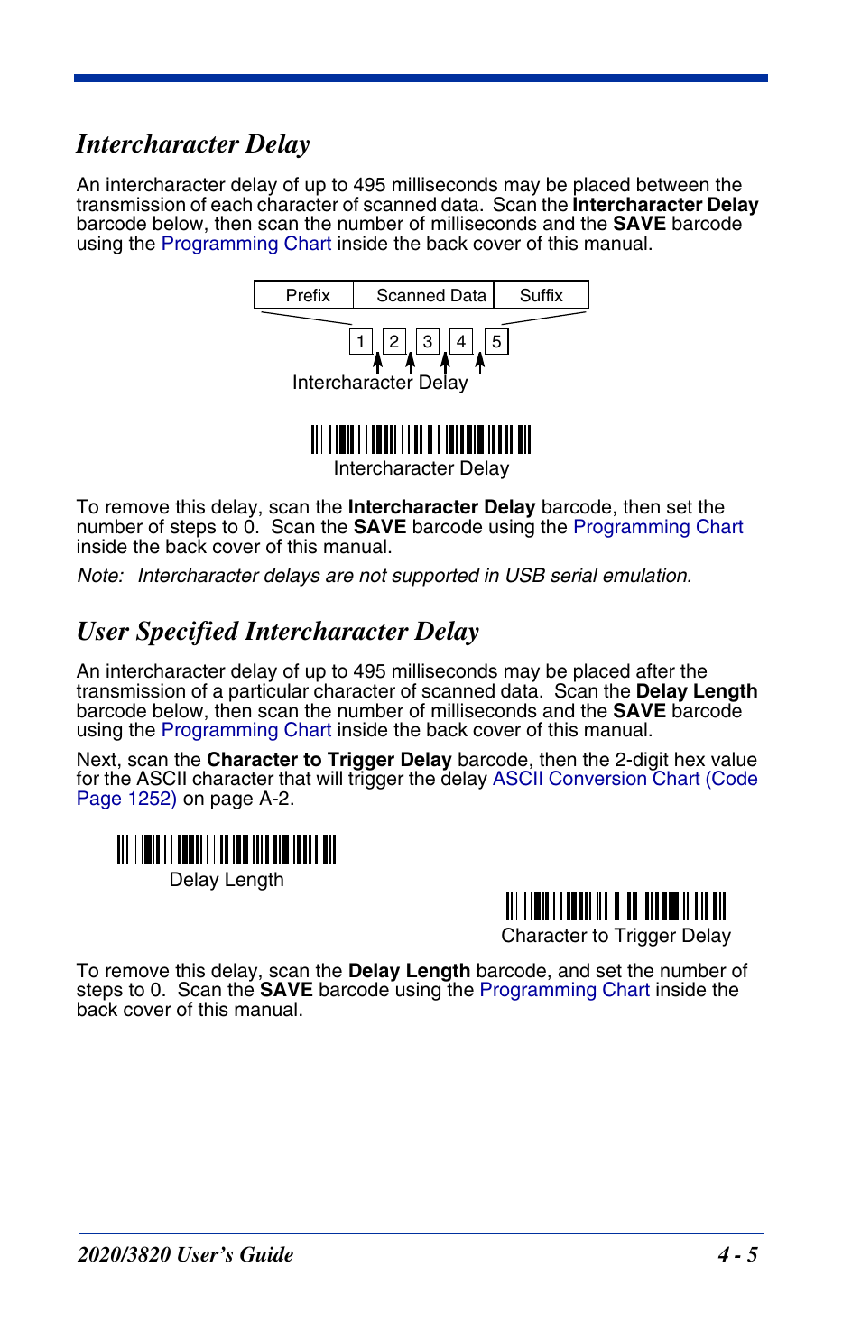 Intercharacter delay, User specified intercharacter delay | Hand Held Products 2020 User Manual | Page 83 / 187