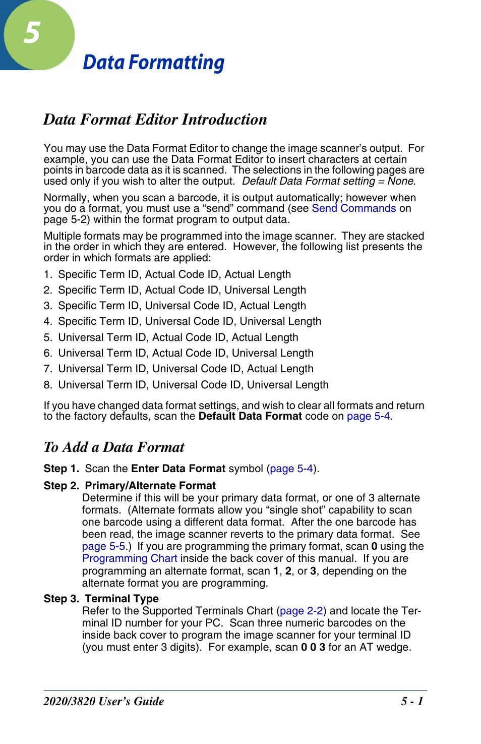 Data formatting, Data format editor introduction, To add a data format | Chapter 5 - data formatting, Data format editor introduction -1, To add a data format -1 | Hand Held Products 2020 User Manual | Page 85 / 187