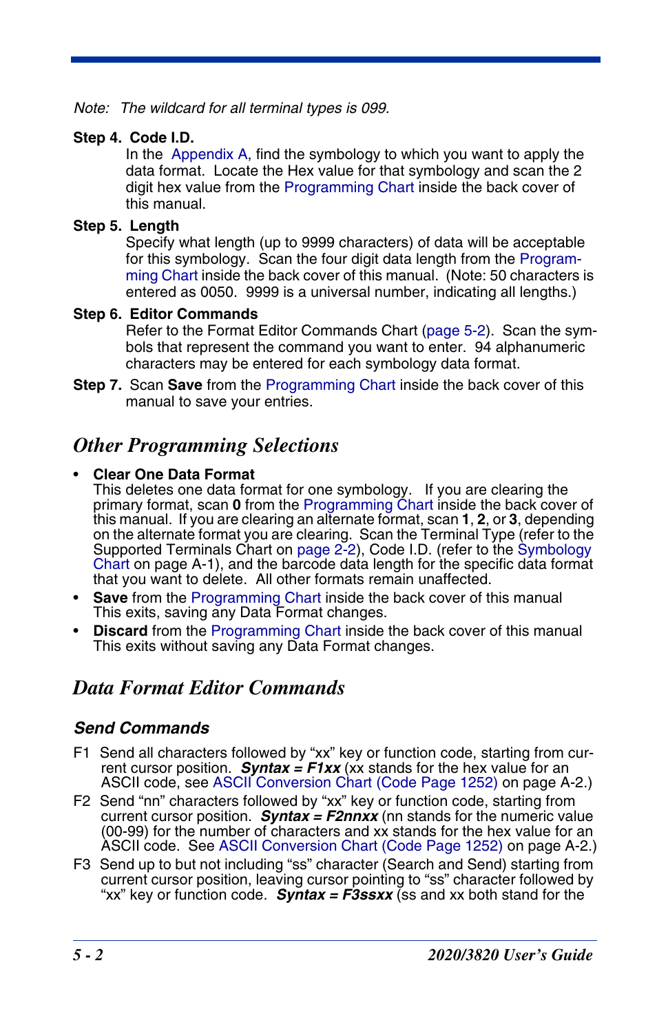 Other programming selections, Data format editor commands, Send commands | Hand Held Products 2020 User Manual | Page 86 / 187