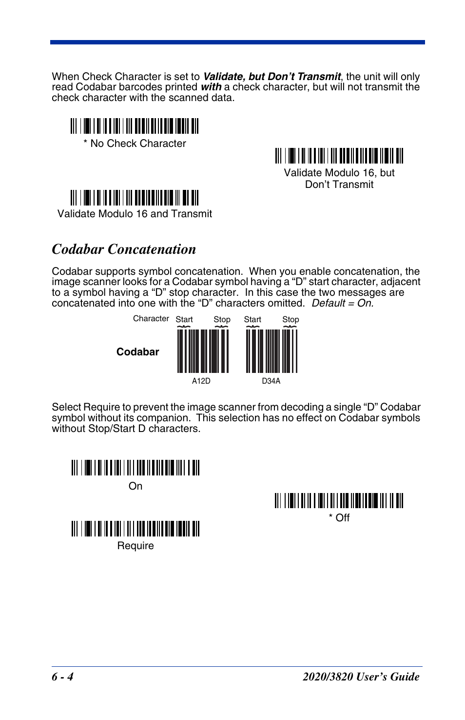 Codabar concatenation, Codabar concatenation -4 | Hand Held Products 2020 User Manual | Page 94 / 187