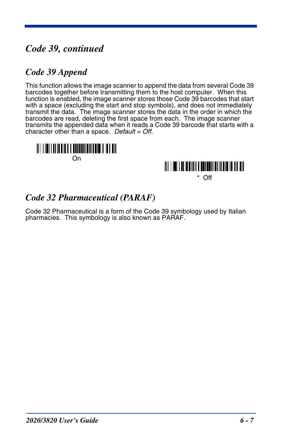 Code 39 append, Code 32 pharmaceutical (paraf), Code 39, continued | Hand Held Products 2020 User Manual | Page 97 / 187