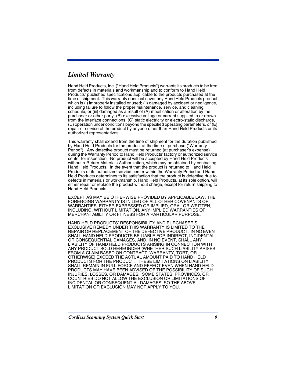 Limited warranty | Hand Held Products 2070 User Manual | Page 13 / 24