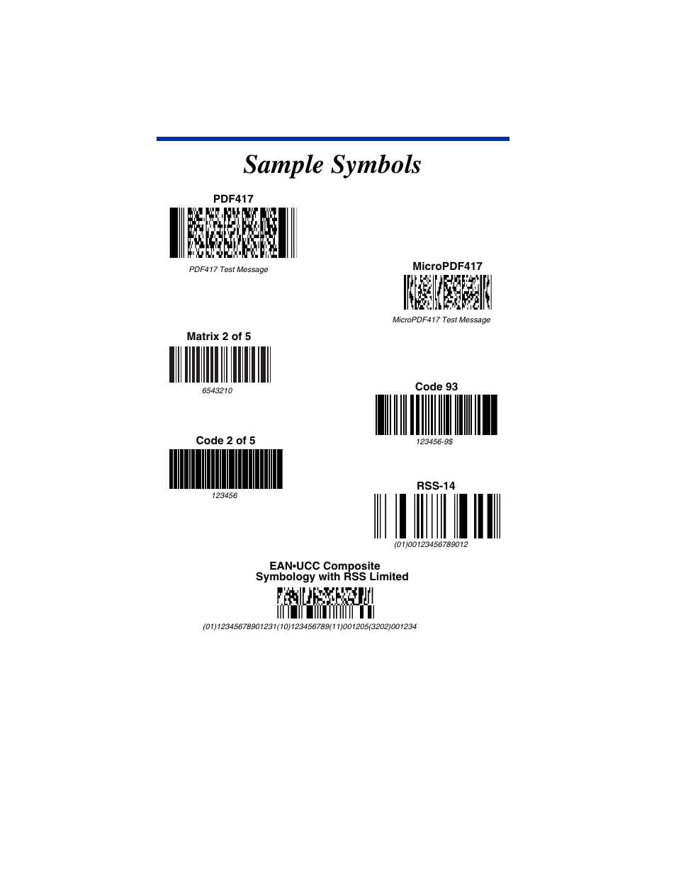 Sample symbols | Hand Held Products 2070 User Manual | Page 23 / 24