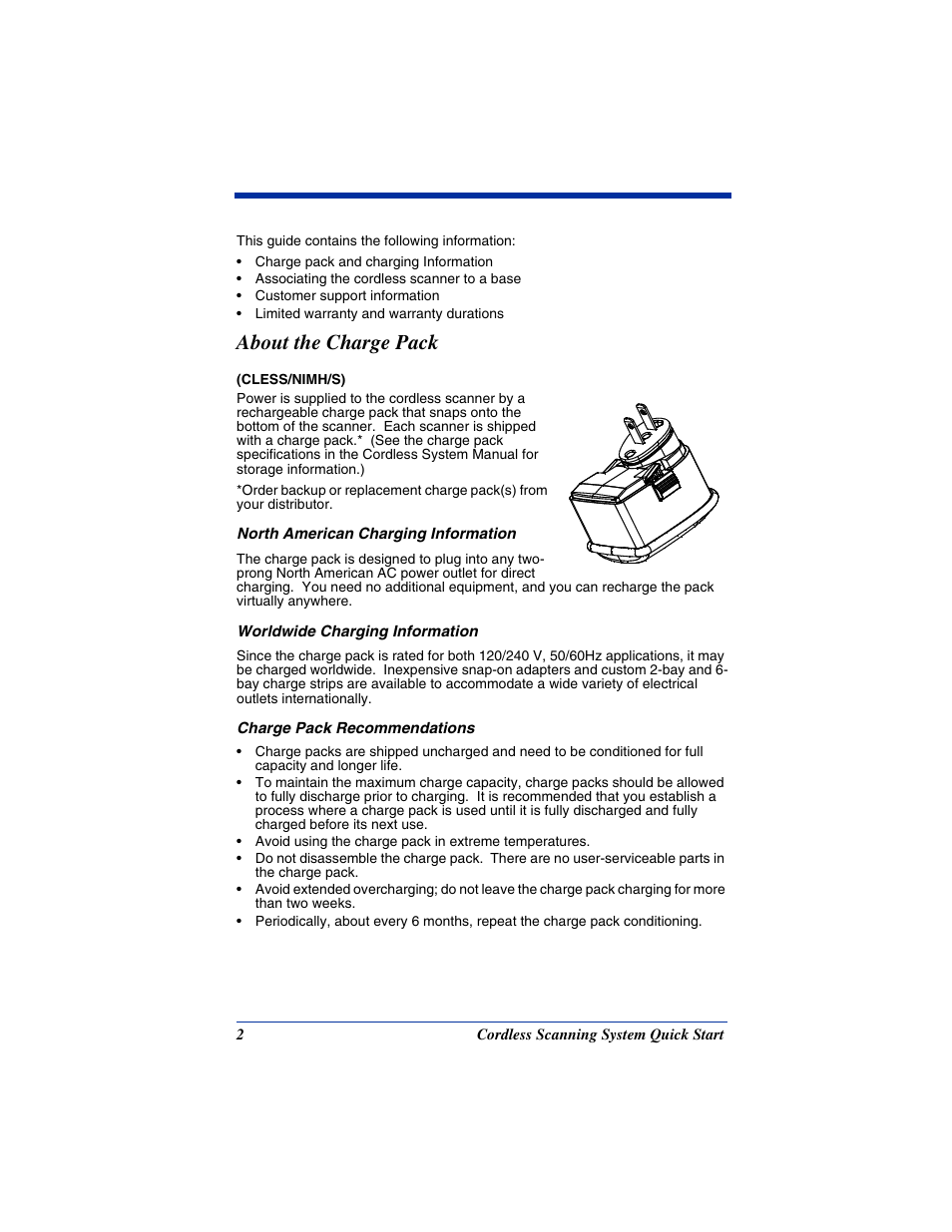 About the charge pack | Hand Held Products 2070 User Manual | Page 6 / 24