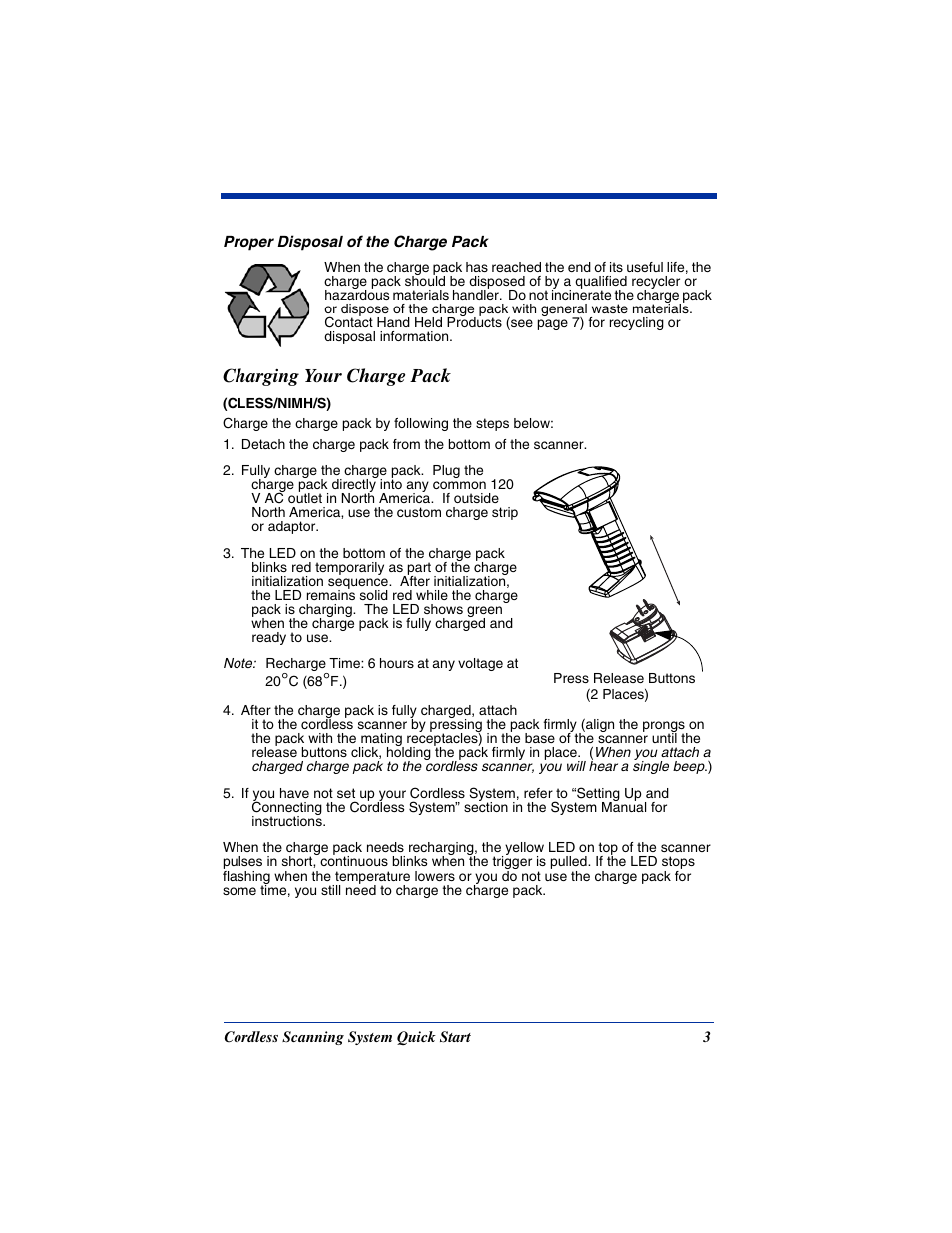 Charging your charge pack | Hand Held Products 2070 User Manual | Page 7 / 24