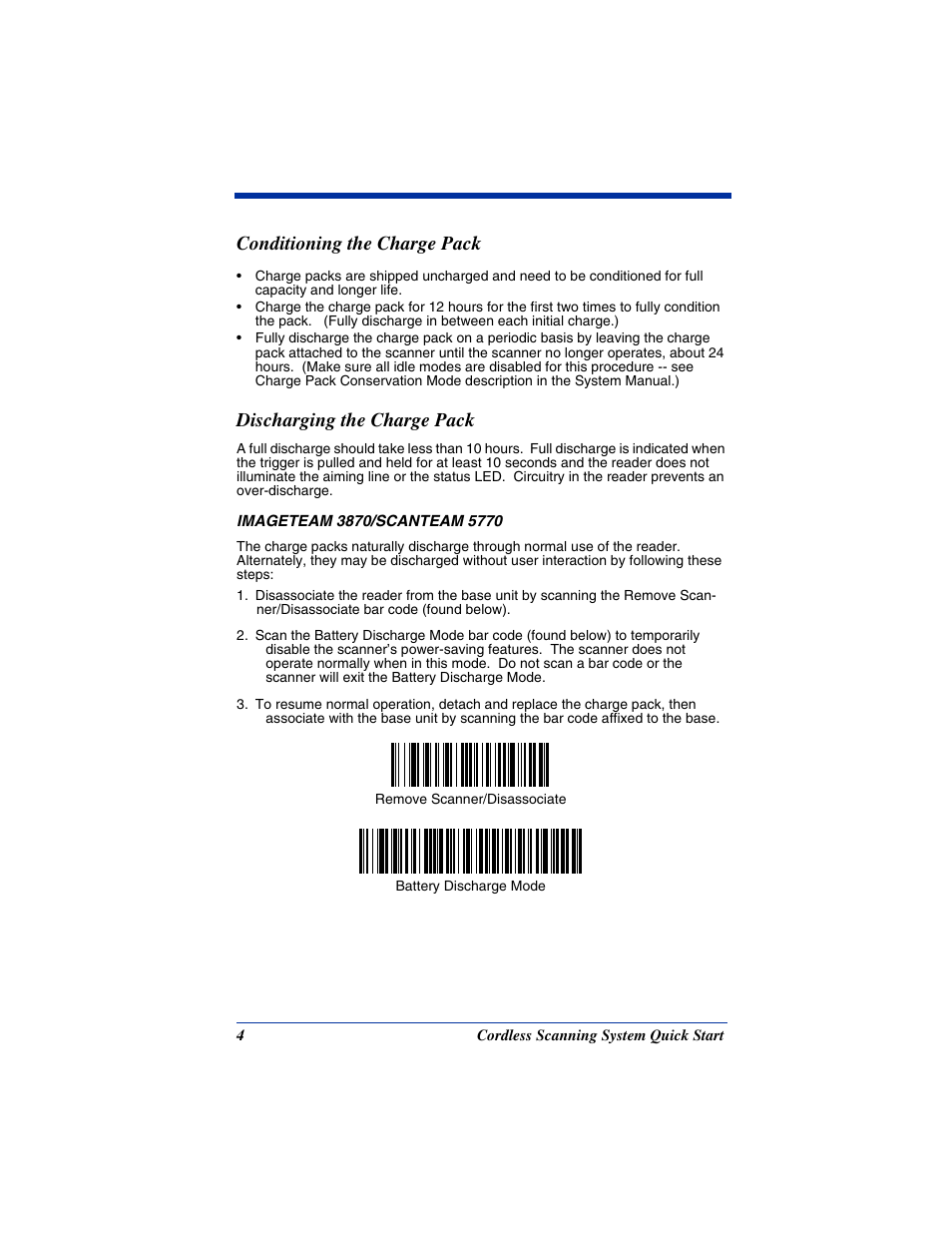Conditioning the charge pack, Discharging the charge pack | Hand Held Products 2070 User Manual | Page 8 / 24