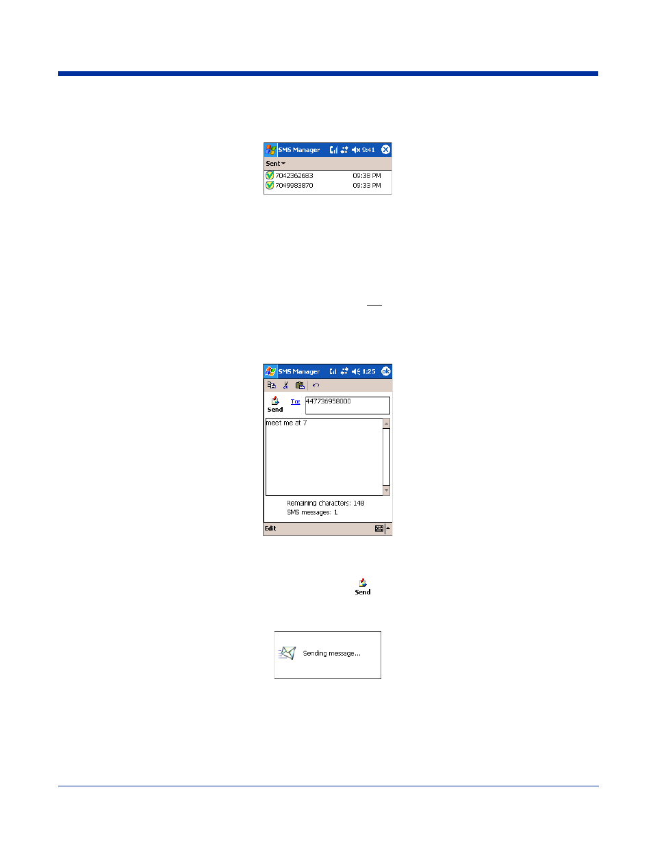 Sent folder, Outbox folder, Sending an sms message | Sending an sms message -18 | Hand Held Products 7900 User Manual | Page 154 / 204