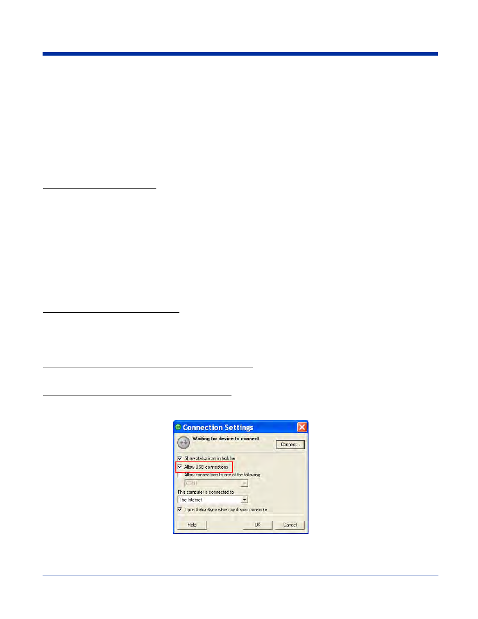 Activesync communications with the homebase, Usb communications, Activesync communications with the homebase -6 | Required equipment for setup, Setting up the pc for activesync communications | Hand Held Products 7900 User Manual | Page 178 / 204