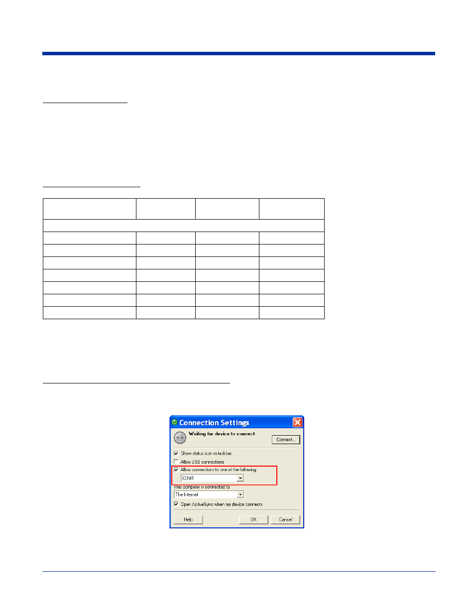 Rs-232 communications, Connecting the cables, Rs-232 pin configuration | Setting up the pc for activesync communications | Hand Held Products 7900 User Manual | Page 179 / 204