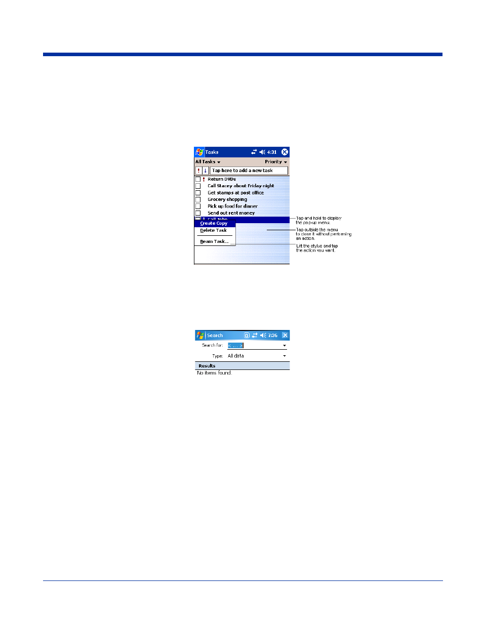 Pop-up menus, Using search, Using file explorer | Pop-up menus -10 | Hand Held Products 7900 User Manual | Page 24 / 204