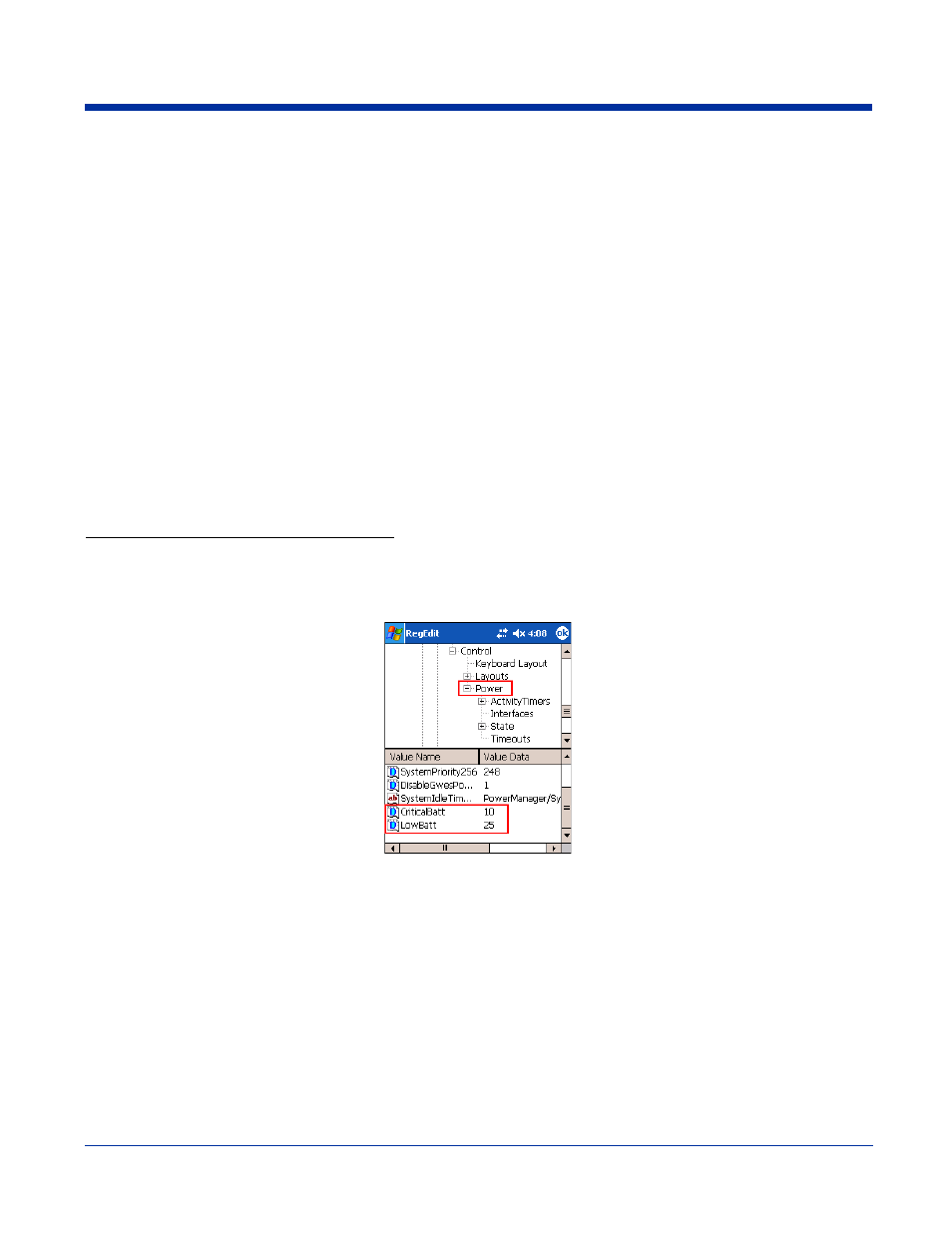 Managing battery power, Default low and critical battery points, Managing battery power -11 | Setting critical and low battery points | Hand Held Products 7900 User Manual | Page 37 / 204