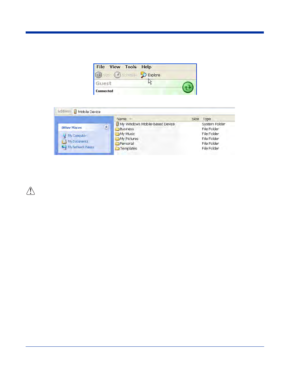 Exploring the terminal from the desktop computer, Adding programs to the terminal using activesync | Hand Held Products 7900 User Manual | Page 77 / 204