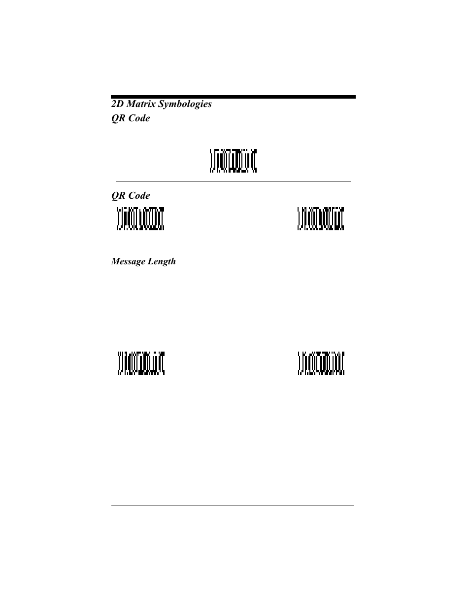 Qr code, Message length, Qr code -35 | Message length -35, 2d matrix symbologies qr code | Hand Held Products 4410 User Manual | Page 105 / 208