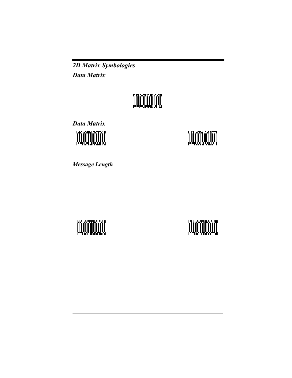 Data matrix, Message length, Data matrix -36 | Message length -36, 2d matrix symbologies data matrix | Hand Held Products 4410 User Manual | Page 106 / 208