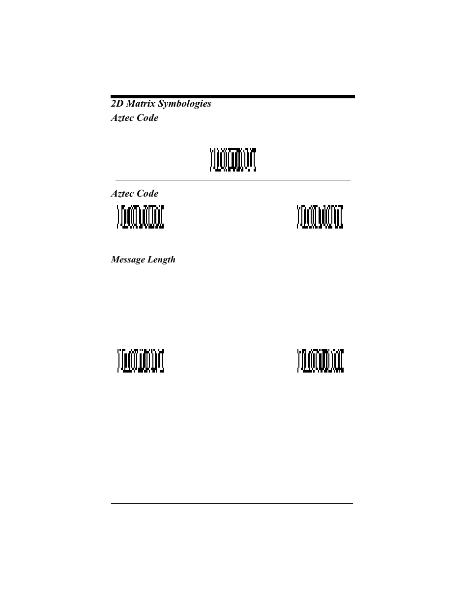 Aztec code, Message length, Aztec code -39 | Message length -39, 2d matrix symbologies aztec code | Hand Held Products 4410 User Manual | Page 109 / 208
